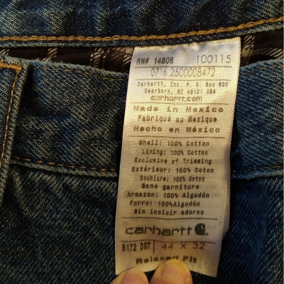 Carhartt Flannel Lined Relaxed Fit Jeans Size 44 - Picture 8 of 10